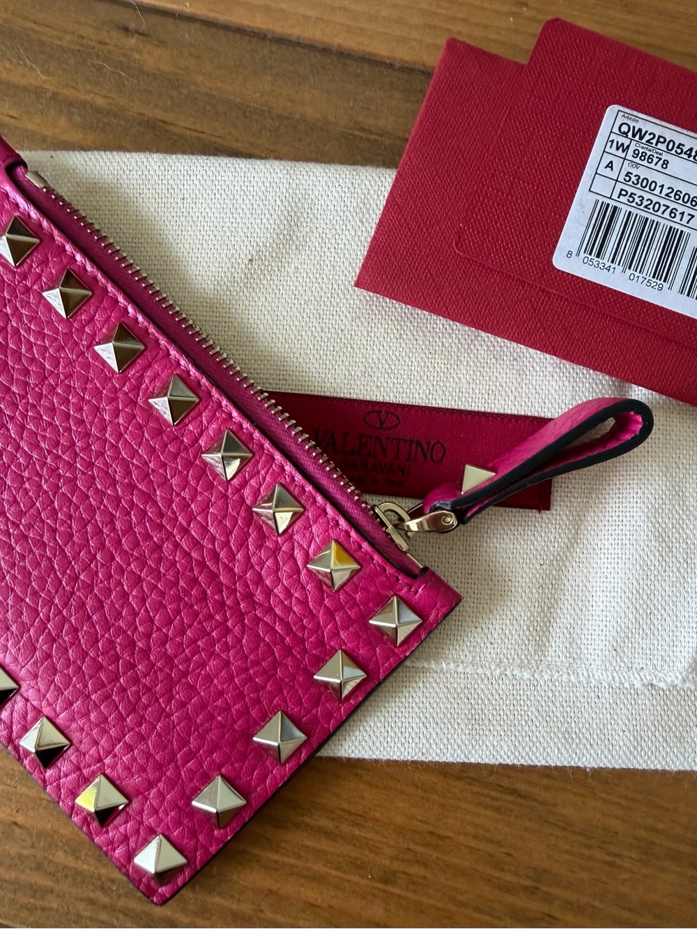 Valentino Rockstud Leather Zip Coin Purse/Card Holder